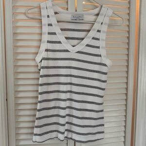 Michael Stars Fitted Ribbed Tank Top White Gray